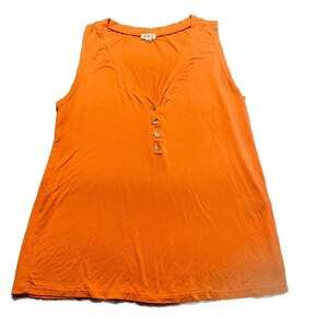 POL Vibrant Orange Henley V-Neck Button Down Sleeveless Tank Top Size L Boho